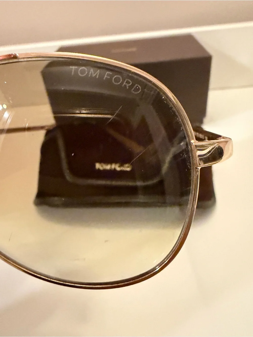 Tom Ford Rose Gold Aviator Sunglasses Brown Gradient Lens TF Case Pouch